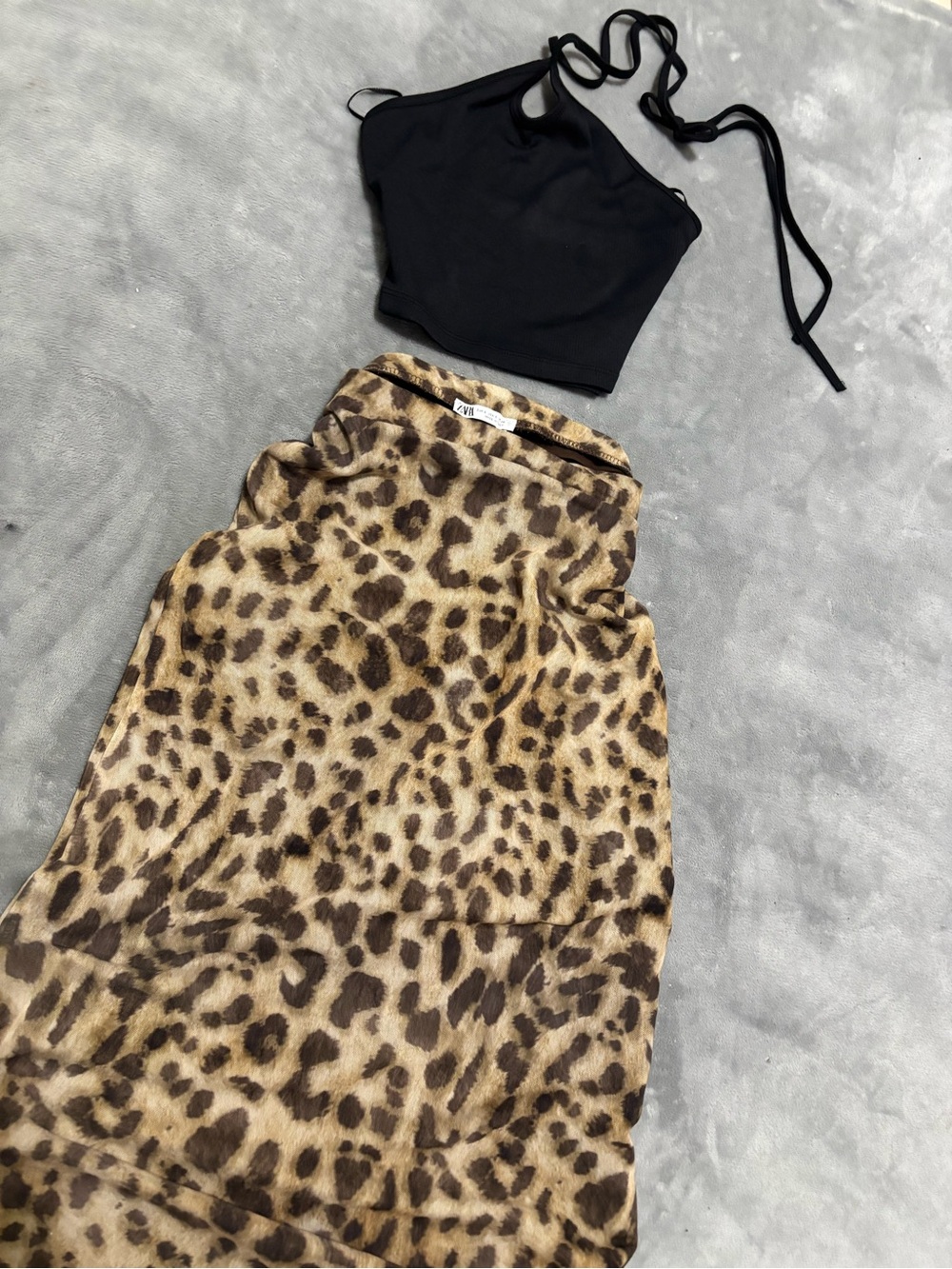 Leopard Print Midi Skirt - Tan/Brown